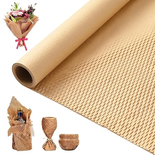 OUTALIZ Papel de Embalaje de Nido de Abeja, Rollo de Papel Kraft 30 cm x 30 M, Marrón, para Embalaje y Envío de Vajilla, Porcelana, Tazas