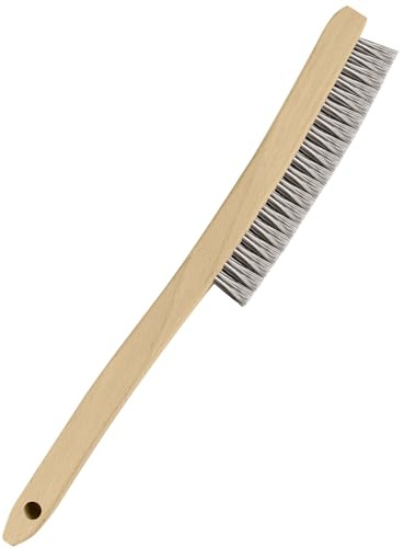 Heavy Duty Stainless Steel Wire Brush Long Curved Beechwood Handle Scratch Brush for Rust, Metal, Paint, Welding, Automotive, Household Cleaning (1Pcs 14)