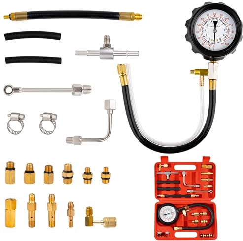 0-140PSI Fuel Pressure Tester Kit, Fuel Injector Injection Pump Pressure Gauge, Fuel Pump Pressure Tester Diagnostic Tool for Gasoline Cars, Trucks, Motorcycles and RVs