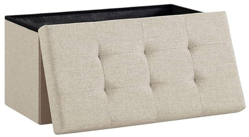 Mi Ko Mi Ka Puff Almacenaje Plegable Baúl de Almacenaje Multifuncional, Taburete Reposapiés, Banco de Cubo Soporta hasta 300 kg, para Sala de Estar, Dormitorio y Entrada - 76 x 38 x 38 cm (Beige)