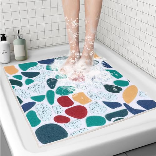 BWBIKE Quadratische Duschmatte 70 x 70 cm rutschfeste Badematte Weich-PVC Luffa Badewannenmatten Extra Große Schnelltrocknende Badezimmerkabine Bodenmatte, 70 x 70cm, Grün