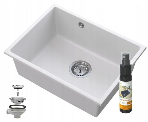 Granitan - Unterbauwaschbecken BIAŁY MANADO - 1 Becken - 80% Granit - Weiß - 53,5x40 cm - Syfon Chrom - Integriert Spül- oder Waschmaschine - Hygienisch - Made in Poland