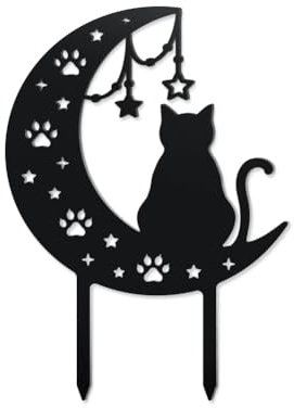 WADORN Katzen Lustiger Außenbereich Silhouette Aus Metall, Mondkatze Mond Katzensilhouette Dekorativer Gartenstecker Aus Metall Ornament Geschenk Lustige Außendekoration Für Garten Hinterhof Terrasse