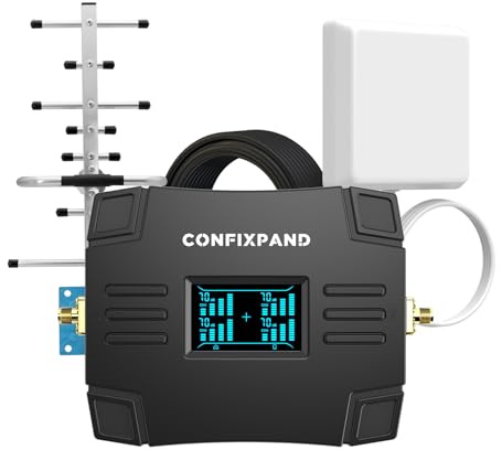 Amplificador Señal Móvil 4G LTE 4 Bandas B20/8/3/1 - Cobertura 250m² para Casa, Oficina y Zonas Rurales - Kit con Antena Yagi y Cable 15m - Compatible con Movistar/Orange/Vodafone