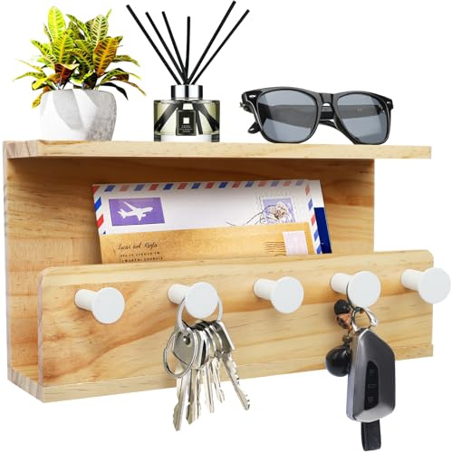 SAUNNIHEN Porte Clef Mural Bois, Porte Clé Mural Grande Taille, Avec 5 Crochets à Clés Pour Salon, Le Bureau, Cuisine, Les Entrées, Couloirs