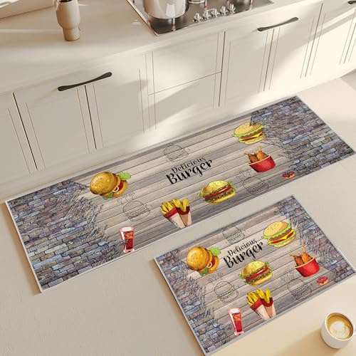 CXYXHW Lot de 2 tapis de cuisine antidérapants, lavables, anti-fatigue, résistants à l'huile et lavables pour évier de cuisine, buanderie (style F, 40 x 120 cm)