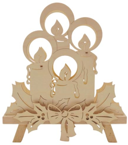 Erzwelt - Standleuchte 3D – Weihnachtsdeko – Kerze mit Schleife | 37 x 27 x 5 – Holz-Deko für Weihnachten – Fensterbeleuchtung – Original Erzgebirge – leuchtende Fensterdekoration