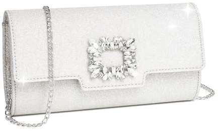 Miss Lulu Clutch damer glitter kvällsväska elegant Envelope kedjeväska väska crossbody bag för bröllop, fest, cocktail, bal, silver