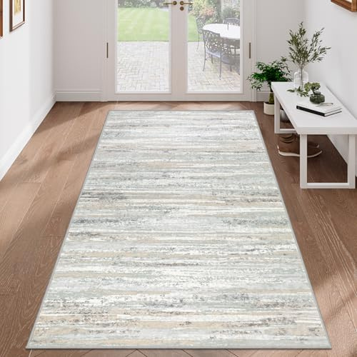 VSIWB Beige matta, löpare, hall, 80 x 150 cm, halkfri, mjuk, tvättbar, konstgjord ull, kort lugg, kökslöpare, modern abstrakt för vardagsrum, sovrum, hall, entré och tvättstuga