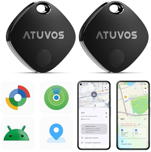ATUVOS Smart Tag Pro Tracker für Android & iOS, Neu Dual-System Schlüsselfinder kompatibel mit Google Mein Gerät Finden or Apple Wo ist? App, Smarttag Keyfinder für Gepäck, Koffer, 2er Pack.