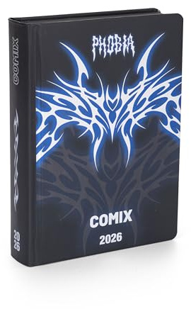 Comix - Tageskalender 2026 Limited Fashion Edition, Schülerkalender für Jungen und Mädchen, Hardcover mit Grafiken, exklusiven Aufklebern, Innen 100%, 12 x 16,5 cm, Schwarz und Blau