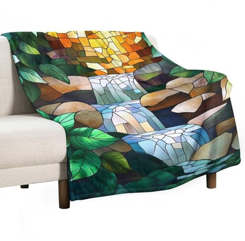 Jubonexis Stained Glass Cascading Waterfall Anti Pilling Throw Blankets Cozy Durable Blanket for Bedroom Living Rooms Couch Sofa Bed 50x60