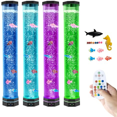 Lámpara de acuario de burbujas octogonal extragrande de 32 pulgadas (approx. 81 cm), tubo sensorial jumbo de 5 pulgadas (approx. 13 cm) de ancho con 5 peces y tiburón mono, base estable de 14 cm con