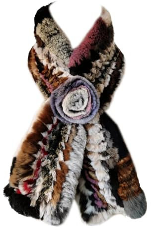 XUYUZUAU Femmes Écharpe d'hiver Fourrure de Lapin Rex Véritable Écharpes avec Fleur Chauffe-cou Mode (Multicolore)
