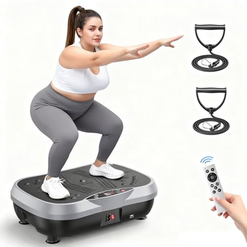 Vibration Plate with 2 Resistance Bands+Bluetooth, Exercise Machine with 120 Adjustable Speeds 3 Modes 450 LBS Capacity, Fitness Platform for Weight Loss Shaping