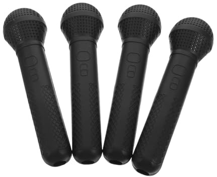 ibasenice 4 Pièces Microphones Jouets Garçon Fille Plastique Réalistes Accessoires Microphone Factice Noir pour Jeux Imitation Anniversaire Halloween Karaoké et Fête Cosplay