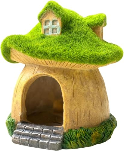 XinYangMao Decorazione per Acquario Casa Funghetto con Finestra, Grotta di Resina con Muschio, Rifugio Vuoto, Accessori per Acquario, Decorazione per Terrario per Piccoli Pesci, Gamberetti o Rettili