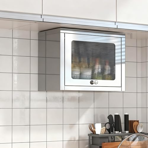 Armoire murale en acier inoxydable 304 épaissie avec armoire suspendue à porte rabattable,armoire de rangement murale sans perforation pour cuisine et salle de bain(40*22*34.5cm/15.7*8.7*13.6in)