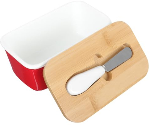 Alipis Boîte à Beurre Rectangulaire Rouge avec Couteau Intégré Récipient Alimentaire Hermétique en Céramique Coffret de Vaisselle Chic pour Conservation de Nourriture Usage Quotidien