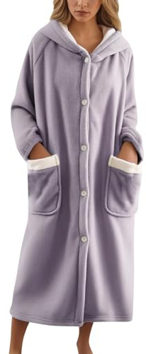 LCpddajlspig Vestaglia Donna Invernale Lunga in Pile Vestaglia Camera Calda Pigiama da Notte Elegante Morbido Accappatoio con Tasche e Cintura da Casa Viola Chiaro M