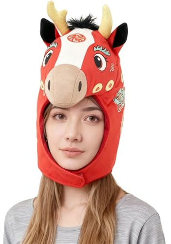 Hästhuvudsdräkt – plysch-djurmask, 2026 stjärnteckentema, överdimensionerad huvudbonad, kul att in | Realistisk cosplay-tillbehör för att hålla filmer, underhållande gejär