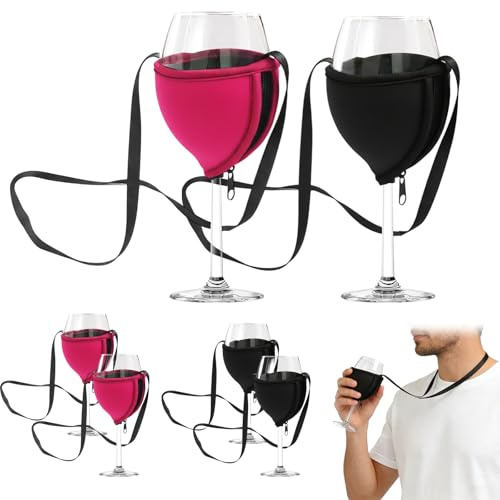 KEORHEZ 6 Piezas Soporte Para Copas Colgante, Soporte Para Copas De Cuello, Portavasos Festival, Adecuado Para Navidad, Festivales De Vino, Picnics, Fiestas Y Bodas (Negro + Fucsia)