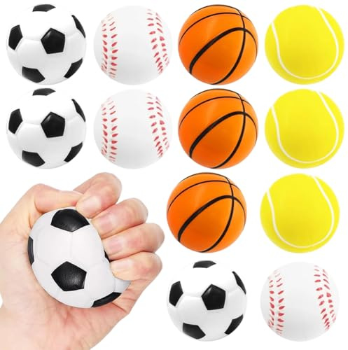 12PCS Squeeze Stress Balls, Sports Balls Party Favors,Hand Exercise Stress Relief Balls, Autism Stress Relief, Squeeze Toys for Anxiety, Tension, Manage Anger - Mix