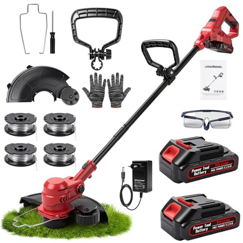 Cortabordes batería con 2 baterías y Cargador, 21 V desbrozadora electrica 2 en 1 para Recortar y perfilar, 750 W Corta Bordes con 30 cm de Ancho de Corte, cortabordes Manual para perfilar césped