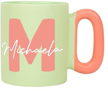 Herz & Heim® Porzellan Tasse bunt mit Personalisierung – Ritzenhoff & Breker Pastellfarben Tasse – Kaffeetasse Geschenk für Frauen, Freunde, Geburtstag, Büro – Motivauswahl (Grün, Monogramm)