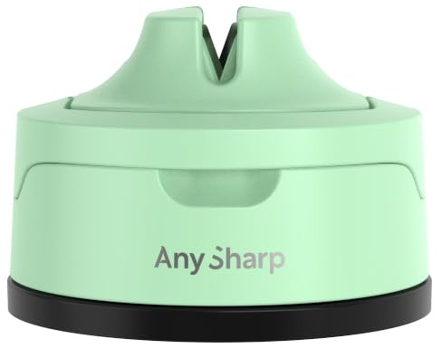 AnySharp Evo Aiguiseur de Couteaux, Sécurité Mains Libres, Ventouse PowerGrip, Aiguise en Toute Sécurité Tous les Couteaux de Cuisine, Idéal pour l'Acier Trempé & Dentelé, Vert menthe