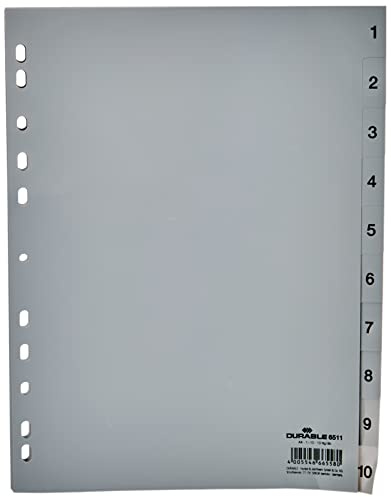 Durable 6511 10 Zahlenregister - PP, 1-10, A4, 10 Blatt, grau