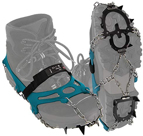 ALPIDEX Grödel Steigeisen für Bergschuhe Schuhkrallen mit Manganstahlspikes 12 Zähne Schuhgröße 35-47 Crampons Klettern Bergsteigen Trekkking Winter Outdoor Schuhspikes, Größe:M, Farbe:Blue