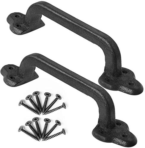 WEBI Rustikaler Torgriff: 22,9 cm Gusseisen, Schiebetürgriff, Vintage-Stil, langer Torgriff, Zaungriff für Outdoor, Garage, Innenbereich, schwarz, 2 Packungen
