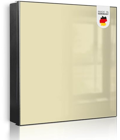 banjado Großer Schlüsselkasten Metall - Schlüsselbox 30x30cm beschreibbarer mit 32 Haken - Schlüsselkasten modern für Schlüsselaufbewahrung - Korpus Schwarz Scharnier Links - Farbe Beige