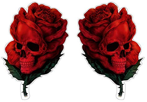 Rose Skull Aufkleber Sticker 2-er Set Schädel Totenkopf Blumen Autoaufkleber Rosen Stickerbomb je ca. 12x8 cm