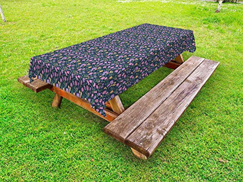 ABAKUHAUS Blumen Outdoor-Tischdecke, Tulpen und Veilchen Stiefmütterchen, dekorative waschbare Picknick-Tischdecke, 145 x 210 cm, Mehrfarbig