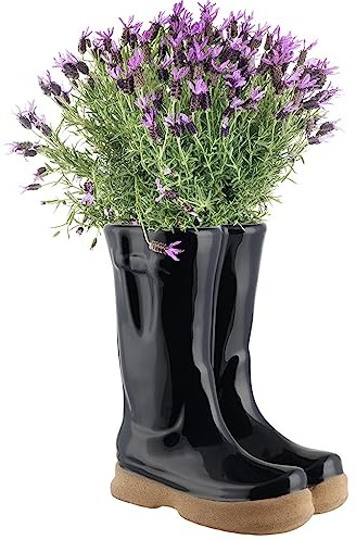 Dibor Wellington Boots Plant Pot Blue Ceramic Garden Flower Planter (BX07) | Ceramic, Wellington Boot Planter, Plant Pot, Flower Pot, Planter, Drainage Hole, Removable Stopper