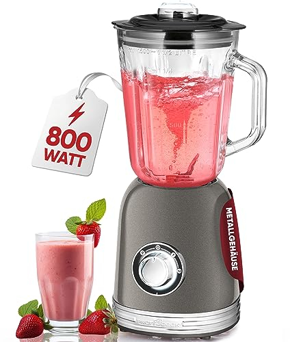 ProfiCook® Mixer | Mélangeur sur pied | Récipient en verre 1,5L | Ice Crush & Mode Turbo | 4 couteaux en acier inoxydable | Mélangeur haute performance | Boîtier métallique | 800 W | PC UM 1195