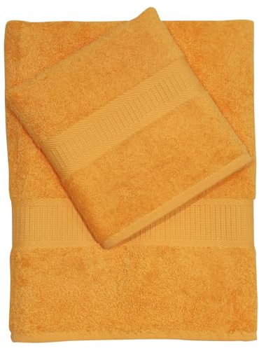 CA' D'ORO Asciugamano da bagno, Set di due asciugamani da bagno Viso e Ospite 100% cotone, Linea Diamante, peso 500gr/mq. (Miele)