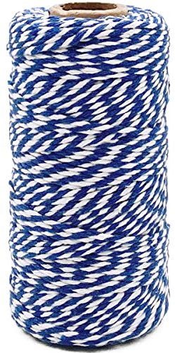 Bakers Twine String Navy Blue and White 328 Feet Soft Cotton Butcher Twine String for Gift Wrapping DIY Crafts Cooking Home Decoration String Art Gardening