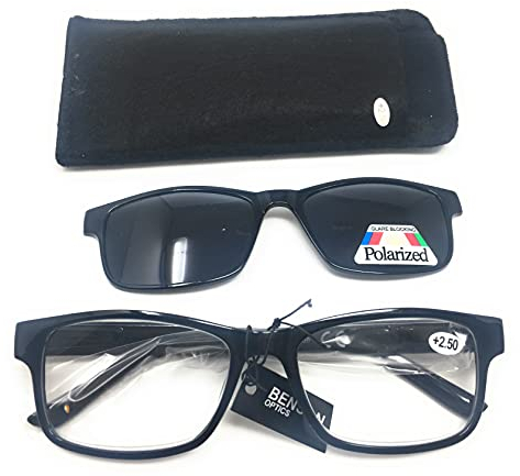 SRB Lesebrille mit getöntem Magnet Clip-on Lesehilfe Sonnenbrille Pol Überbrille Stärke 2,5 farbe nach zufall