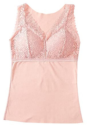 Angelweste Große Größe Weste Warme Weste Winterweste Herbst Und Winter Warme Weste Damen Spitze V-Ausschnitt Nahtloses Haar Tropische Brustpolster Unterwäsche Schmales Unterhemd Groß-Rosa_M/L [80-115
