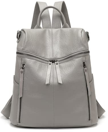 Zaino in PU Pelle per Donna - Borse a Spalla Casual Scuola 2 in 1 come Zainetto e Tracolla Antifurto, Morbido Impermeabile Vintage Multipocket Grande Capacità Moda Lavoro College Viaggio (Grigio)
