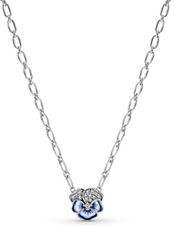 Blue Pansy Flower Pendant Necklace