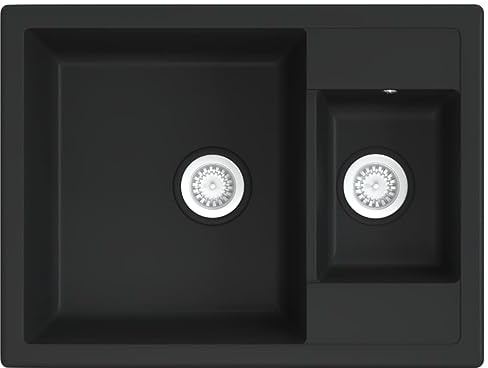 vidaXL Kitchen Sink with Overflow Hole Double Basins Black Granite