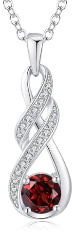 LOCIBLO Collier Femme Grenat Collier en Argent Sterling 925 Plaqué Or Blanc Janvier Pierre de Naissance Infini Pendentif Cadeau de Noël Cadeau de Anniversaire Cristal Bijoux pour Femmes, 45cm