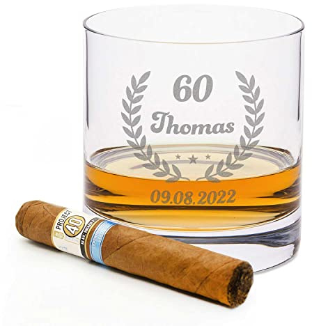 GRAVURZEILE Leonardo Whiskyglas mit Gravur - Geburstagskranz - Personalisiert mit Name Alter & Datum - Geschenke für Whiskyliebhaber zum Geburtstag - Geschenk für Papa Ihn Mann Männer