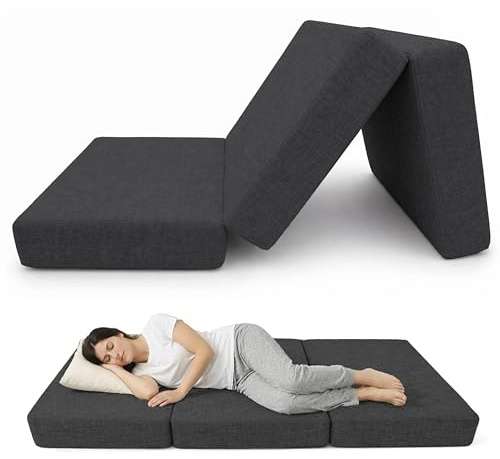 POKAR Colchón Plegable de 3 Piezas 120x195x15 cm | Colchón de Espuma Extra Grueso | Cama de Invitados y Camping | Colchoneta de Viaje, Funda Extraíble | Certificado Oeko-Tex Antracita
