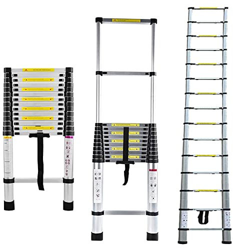 Scala Telescopica in Alluminio - 4.4 metri - Scaletta Diritta Pieghevole - Scala Antiscivolo Retrattile Per Cambiare Lampadine, Pulire Finestre - Carico Massimo 330lbs/150kg