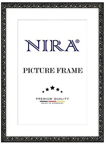 NiRa Massiv Holz Bilderrahmen 30 x 48 cm in Alt-Schwarz Silber | Farbe und Größe wählbar | Rahmen für Poster | Puzzle | Foto collage HD112